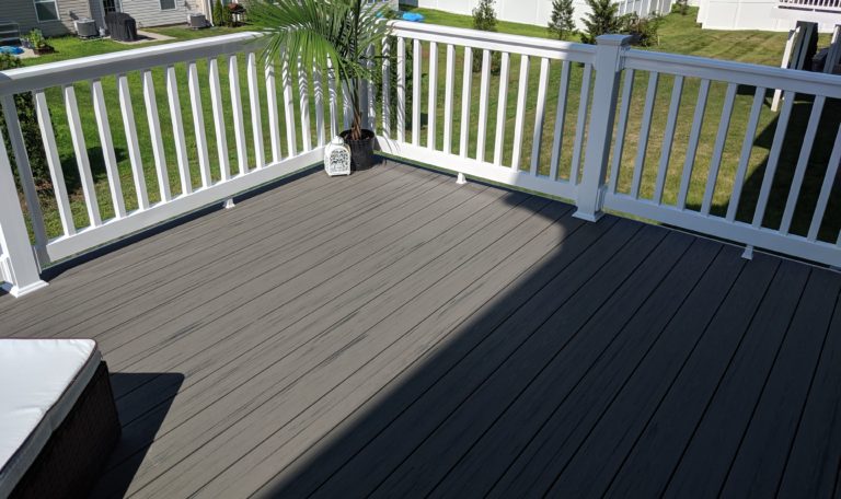 TimberTech Terrain Silver Maple Deck Boards with White Vinyl Washington Railing in Aberdeen MD