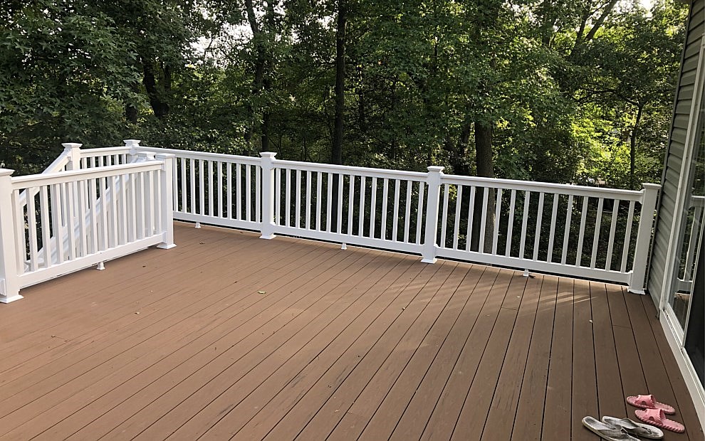 Vinyl Deck Railing - TimberTechTerrain-Brown-Oak-Decking-with-White-Washington-Vinyl-Railing