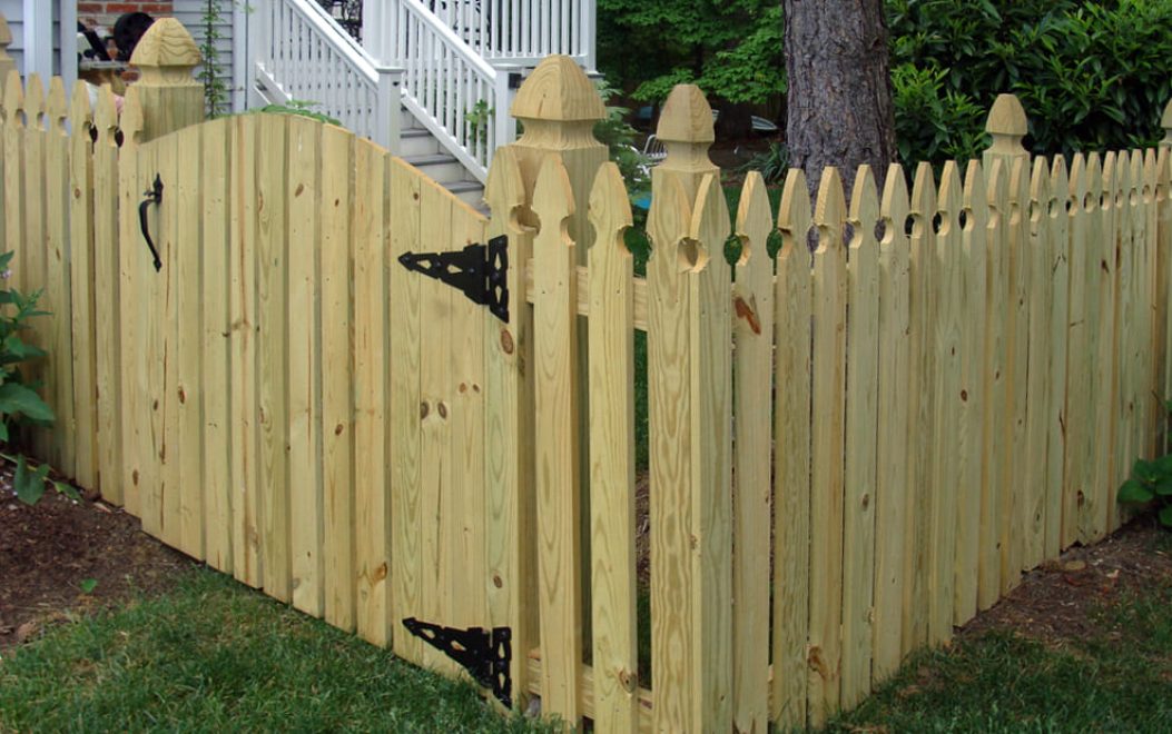 1-Arched Vertical Board Gate with French Gothic Posts 3