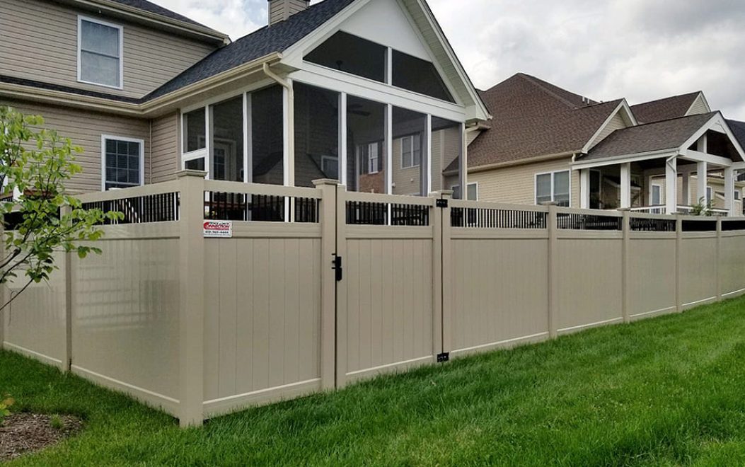 19 Privacy - 6 foot Tan Vinyl with black aluminum balusters