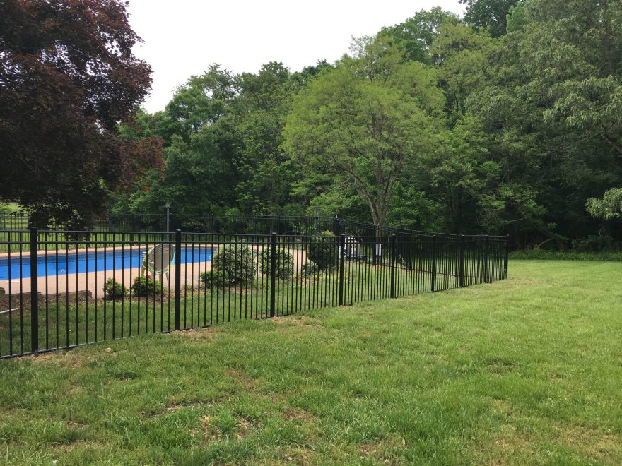 3-rail Ascot style black aluminum pool code fence