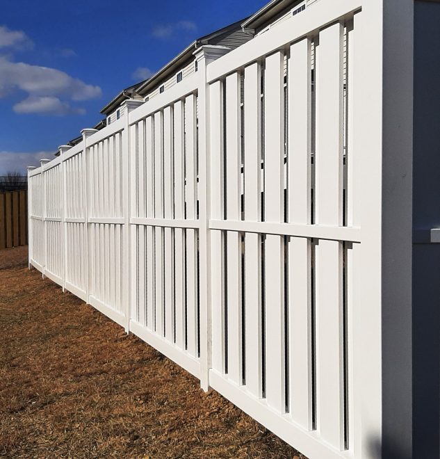 5- White Vinyl Board on Board Privacy Fence Side Angle