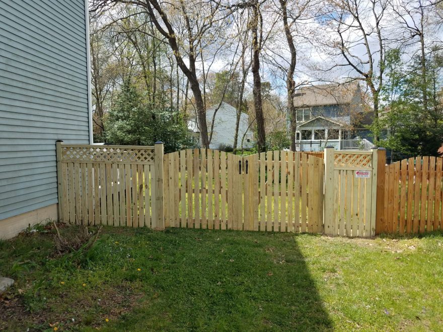 5 foot hight Pressure Treated Wood Spaced Board Fence with Lattice Top and Double Gate