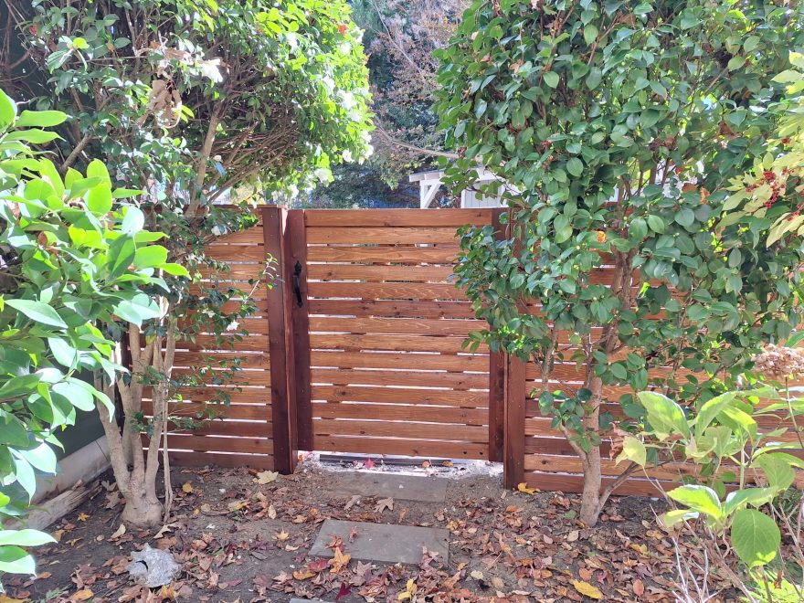 5_ high Cedar Horizontal Board Fence Boards 4 inch Cedar spaced apart with matching gate