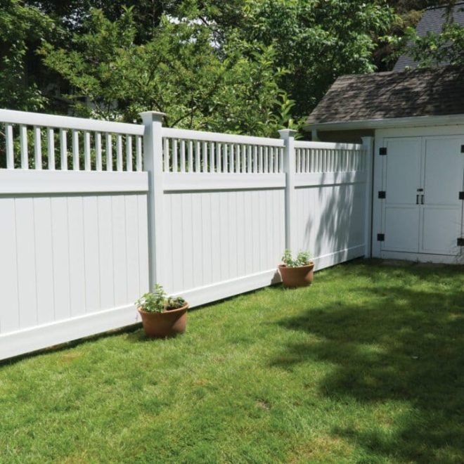 6 foot white vinyl closed spindle top privacy fence