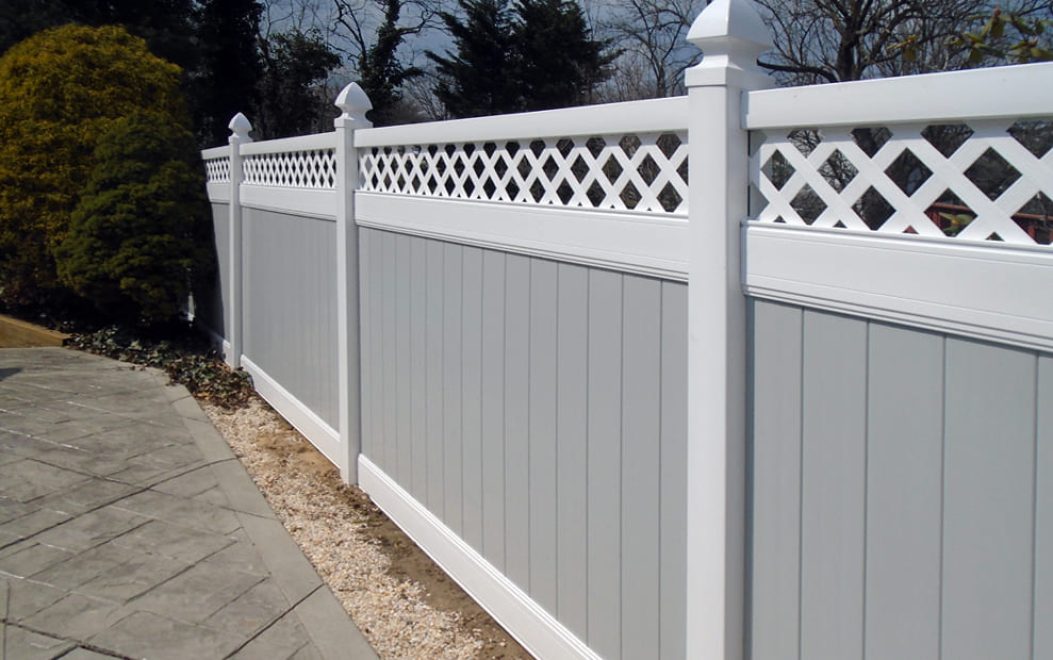 7 Privacy - 6 foot vinyl fence with 5 ft Dove Gray privacy fence with 1 ft of 2 in white lattice