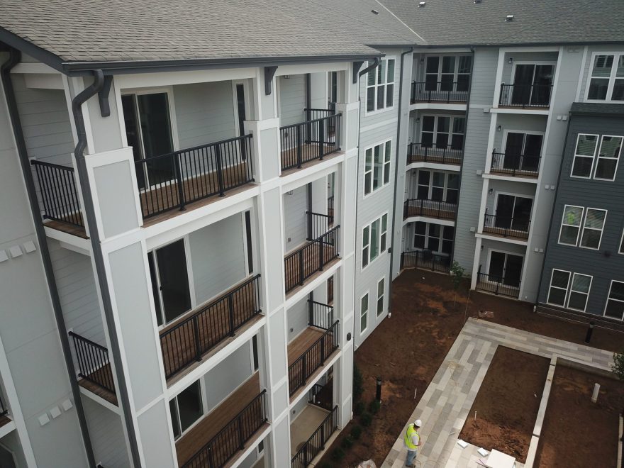 Black Aluminum Balcony Railing in the courtyard at Monarch at Waugh Chapel in MD