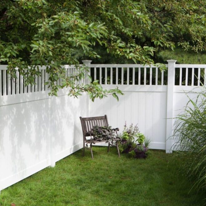 Closed Spindle Top 6 Foot White Vinyl Privacy Fence 2