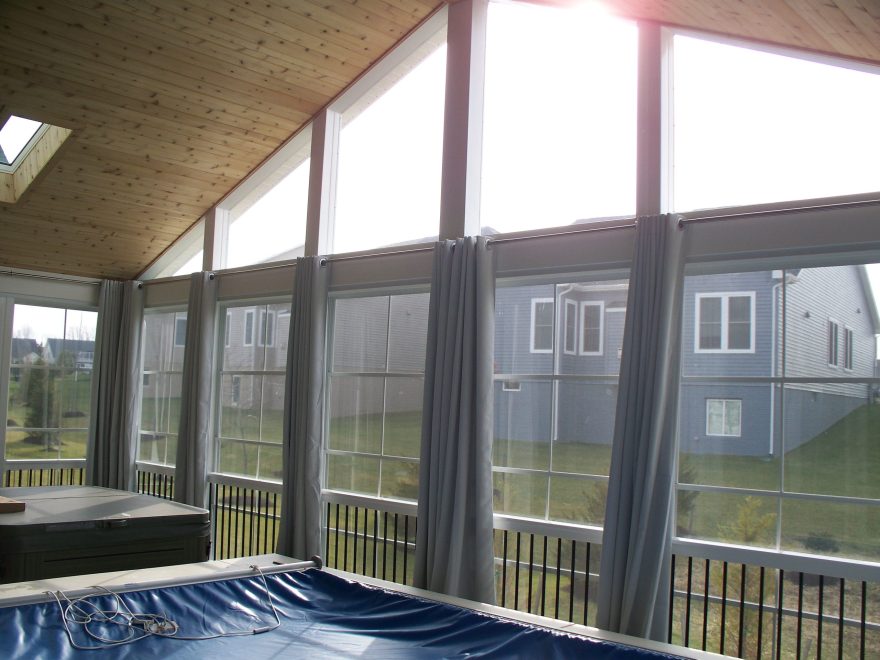 Finished screened room from the interior showing the Eze-Breeze sliding panel system allows for use year round