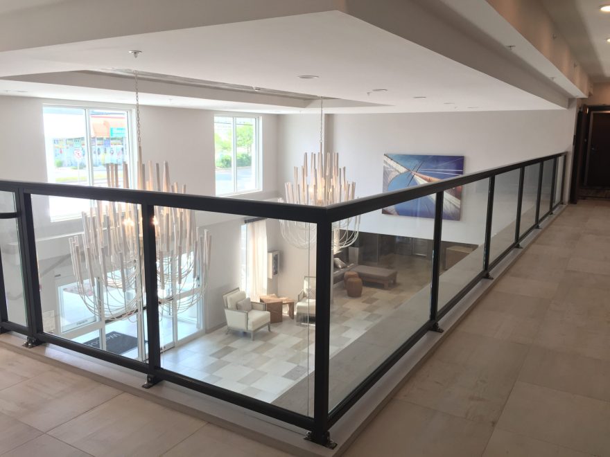 Interior Glass Panel Aluminum Balcony Railing at the Fairfield in Ocean City