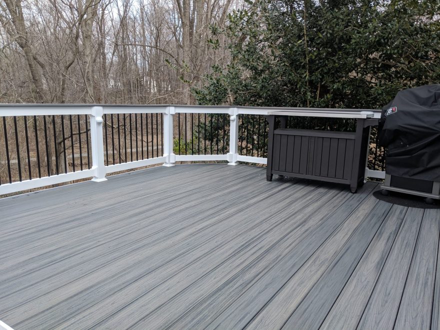 TimberTech Azek Harvest Collection Slate Gray Deck Boards with White Washington Vinyl Railing in Edgemere MD