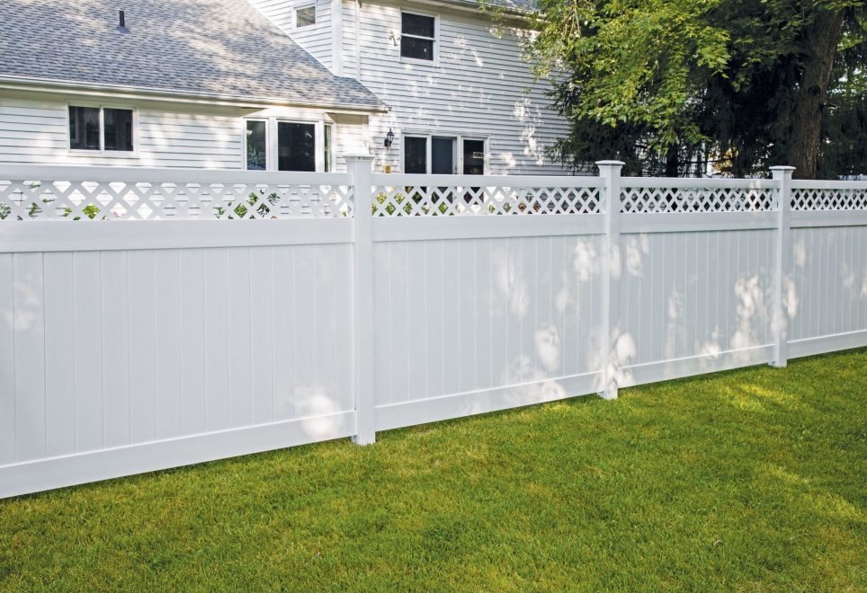 White Vinyl Privacy Fence with Diagonal Lattice Top 5