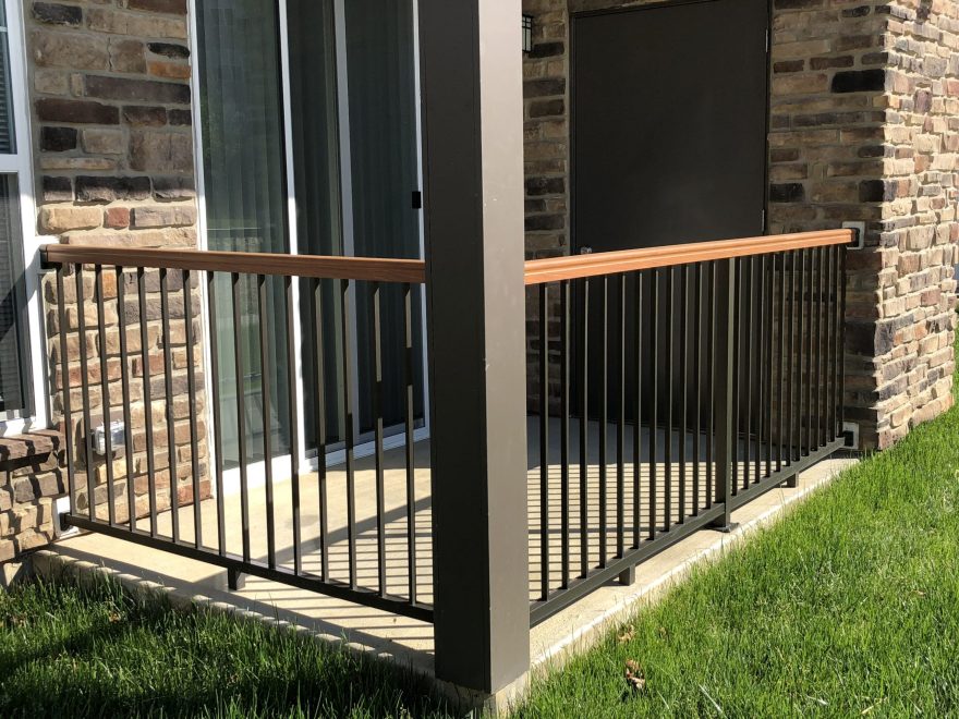 Wood Grain Handrail on Aluminum Balcony Railing at Franklin Square